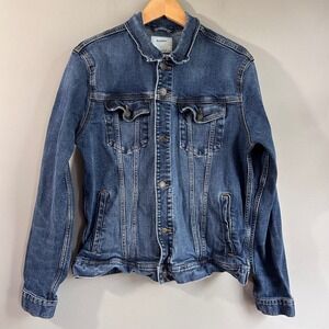 Old Navy Mens Medium Wash Denim Trucker Jacket Blue Size Large Stretch Cotton